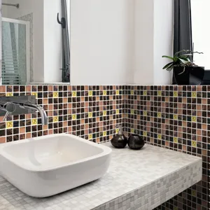 Self-adhesive mosaic tile sticker for kitchen and bathroom wall renovation and decor detail.