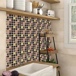 Self-adhesive mosaic tile sticker for kitchen wall decor, waterproof peel and stick backsplash.
