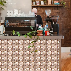 Self-adhesive mosaic tile sticker with frosted film for kitchen counter and wall decoration.