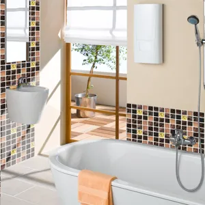 Self-adhesive mosaic tile sticker, waterproof wall decor for kitchen and bathroom interior detail.