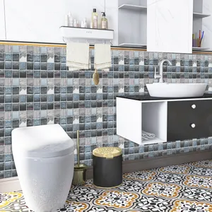 Waterproof self-adhesive mosaic tile stickers for bathroom wall renovation and home decor.