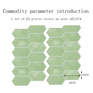 Retro green geometric crystal tile stickers detail, 24 pieces cover 0.47 sqm, size 20x10cm.