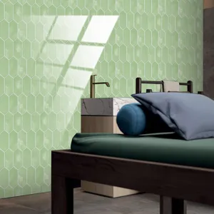 Retro green geometric diamond crystal tile sticker for modern home wall decoration.