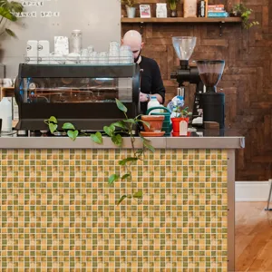 Self-adhesive mosaic tile sticker for kitchen and wall decoration, matte film green yellow.