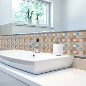Self-adhesive mosaic tile sticker for kitchen and bathroom wall renovation and decor.