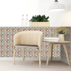 Mosaic tile sticker detail showing frosted self-adhesive wall paper texture for kitchen decor