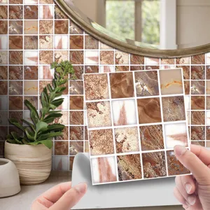 Self-adhesive frosted mosaic tile sticker for kitchen wall decor, waterproof and durable.