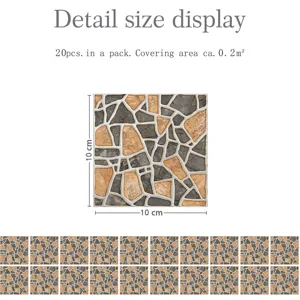 Detail view of retro stone pattern self-adhesive tile sticker, size 10x10cm pack of twenty pcs.