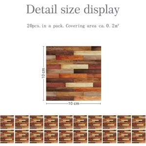 Wood grain texture tile sticker self-adhesive retro wall sticker 10x10cm 20pcs pack