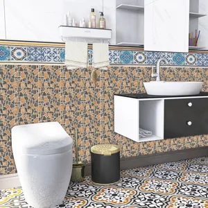 Retro mosaic tile stickers for bathroom wall decor, self-adhesive waterproof peel and stick.