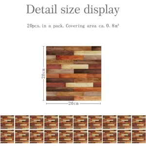 Wood grain tile stickers 20x20cm 20pcs pack retro self adhesive wall decor waterproof detail