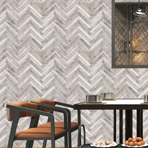 Detail view of vintage herringbone wood grain wall sticker, self-adhesive and removable design.