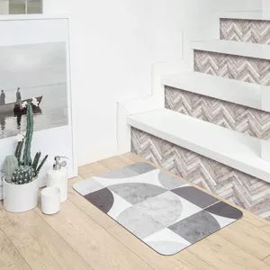 Wood grain tile sticker for stair decoration, vintage self-adhesive wall paper design.