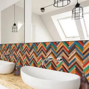 Colorful herringbone wood grain wall sticker retro self-adhesive tile sticker for home decor.