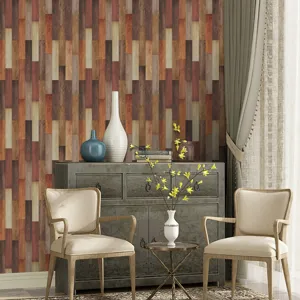 Detailed view of retro wood grain wall sticker in a stylish interior room setting, vintage decor.
