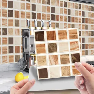 Close-up detail of kitchen mosaic tile sticker self-adhesive waterproof wall decor