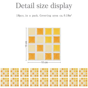 Self-adhesive mosaic tile stickers yellow orange kitchen wall decor 18pcs 10x10cm