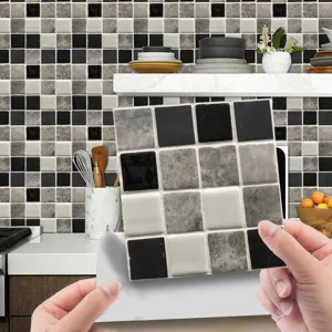 Black grey mosaic tile sticker, frosted self-adhesive wall sticker for kitchen decor.