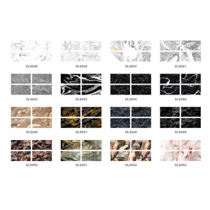 Detailed view of 16 marble texture tile sticker patterns, waterproof self-adhesive film.