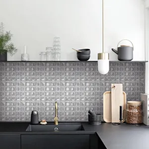 Self-adhesive 3D mosaic tile stickers for kitchen backsplash removable PVC wall decor DIY.