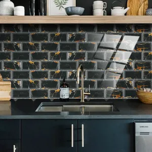 Black marble tile stickers peel and stick kitchen wall decor self-adhesive waterproof decor 1pc