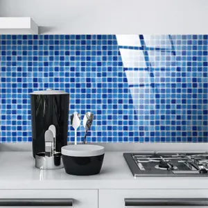 Adesivo per piastrelle a mosaico in cristallo blu cucina, PVC impermeabile casa.