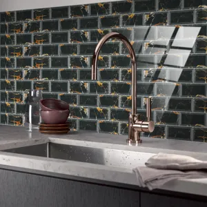 Black gold marble crystal tile sticker peel and stick backsplash for kitchen wall home decor