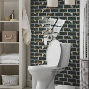 Self-adhesive crystal tile stickers, waterproof marble wall decor for bathroom renovation.