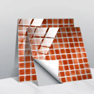 Adesivi per piastrelle a mosaico arancione, pellicola PVC lucida impermeabile per pareti.