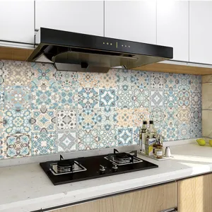 Waterproof kitchen tile stickers, vintage mosaic backsplash wall paper, oil-proof peel and stick.