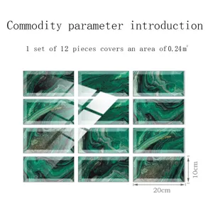 Stickers carrelage cristal marbre vert autocollant imperméable déco murale 12 pcs 20x10cm
