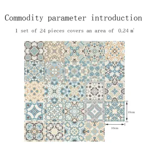 Vintage mosaic tile stickers waterproof kitchen wall decor set of 24 pieces 10x10cm