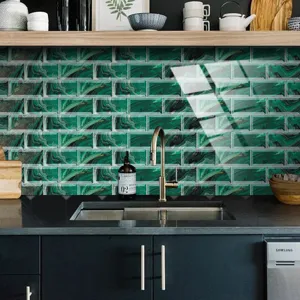 Sticker carrelage motif marbre vert imperméable autocollant papier peint pour dosseret de cuisine