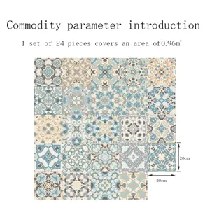 Detailed view of 20x20cm retro mosaic tile stickers set of 24 pieces covering 0.96 sqm.