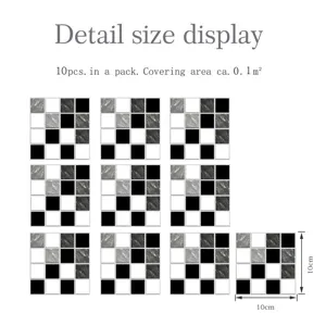 3D autocollants de carrelage mosaique affichage des details, 10 pcs decoration murale.