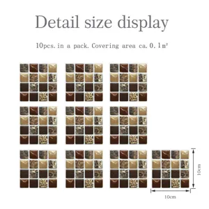 Autocollants de carreaux de mosaïque 3D 10pcs autocollant décoration murale imperméable