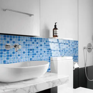 Adesivi per piastrelle in mosaico di cristallo PVC per ristrutturazione parete bagno blu