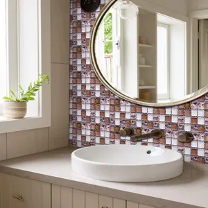 Autocollants de carrelage mosaïque 3D pour déco murale de salle de bain, étanches et amovibles.