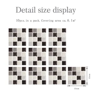 Detail autocollant carrelage mosaique 3D 10 pieces par paquet couvrant 0,1 metre carre surface.