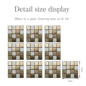 Stickers carrelage mosaique auto-adhesifs 3D impermeable deco murale 10pcs 10x10cm.
