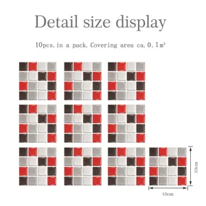 Autocollants de carreaux de mosaique 3D decoration murale autocollante 10 pcs 0,1 m².