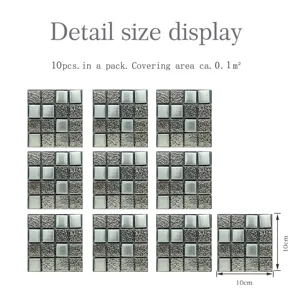 Stickers carreaux mosaique auto-adhesifs 3D detail taille 10x10cm 10pcs pack 0.1m2