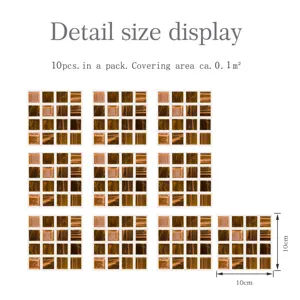 Stickers carreaux de mosaïque 3D marron adhésif mural 10pcs pack déco carrelage