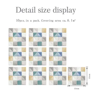 Stickers Carreaux Mosaïque 3D Adhésif Mural Décoration Étanche DIY 10pcs 10x10cm