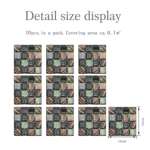 Adhesifs carrelage mosaique 3D, lot de 10 pieces couvrant 0.1 m², taille 10x10cm.