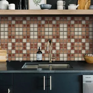 Gros plan detaille de l'adhesif mosaique 3D montrant une texture realiste et belle.