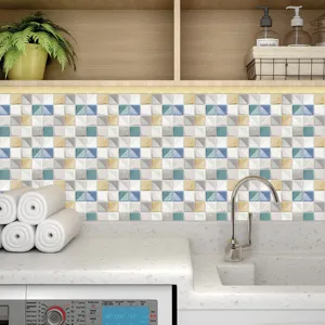 Vue détail autocollant carrelage mosaïque 3D, déco murale cuisine et salle de bain.