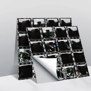 Autocollant de carrelage en mosaïque noire 3D imperméable brillant décoration murale maison