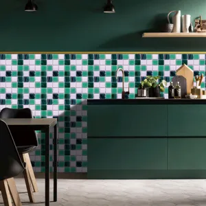 Adhesif carrelage mosaique 3D vert impermeable decoration murale pour cuisine maison