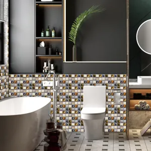 Sticker Carreaux Mosaïque 3D Autocollant Imperméable Décoration Murale pour Salle de Bain